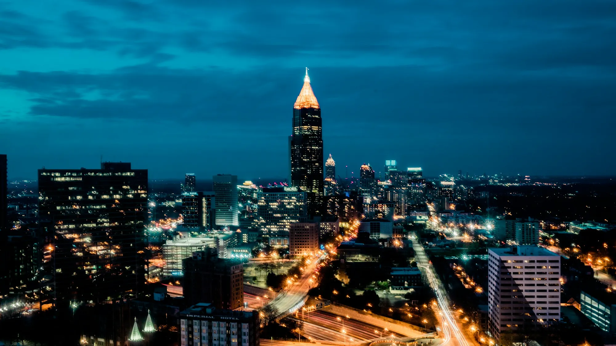 Atlanta skyline with Midtown towers rising above the trees