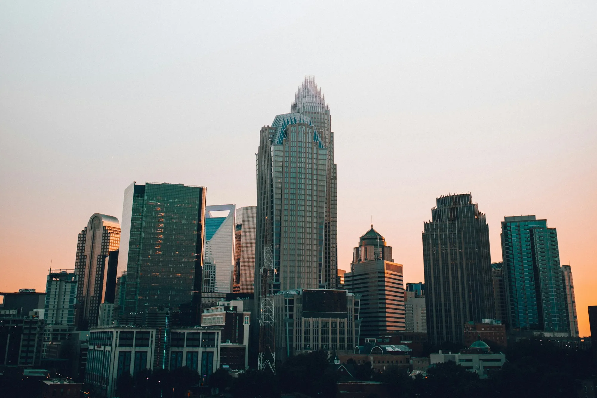 Uptown Charlotte skyline at dusk